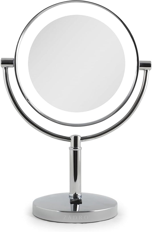 Zadro Laguna 11" LED Lighted Makeup Mirror with Magnification (Large | 15" x 11" | 10X/1X, Chrome)