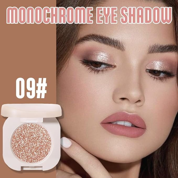 Single Nude Rose Gold Shimmer Eyeshadow,Monochrome Eye Shadow,Apply Make Up Easily,Glitter Single Eyeshadows 24 Hour Eye Makeup Longwear Waterproof