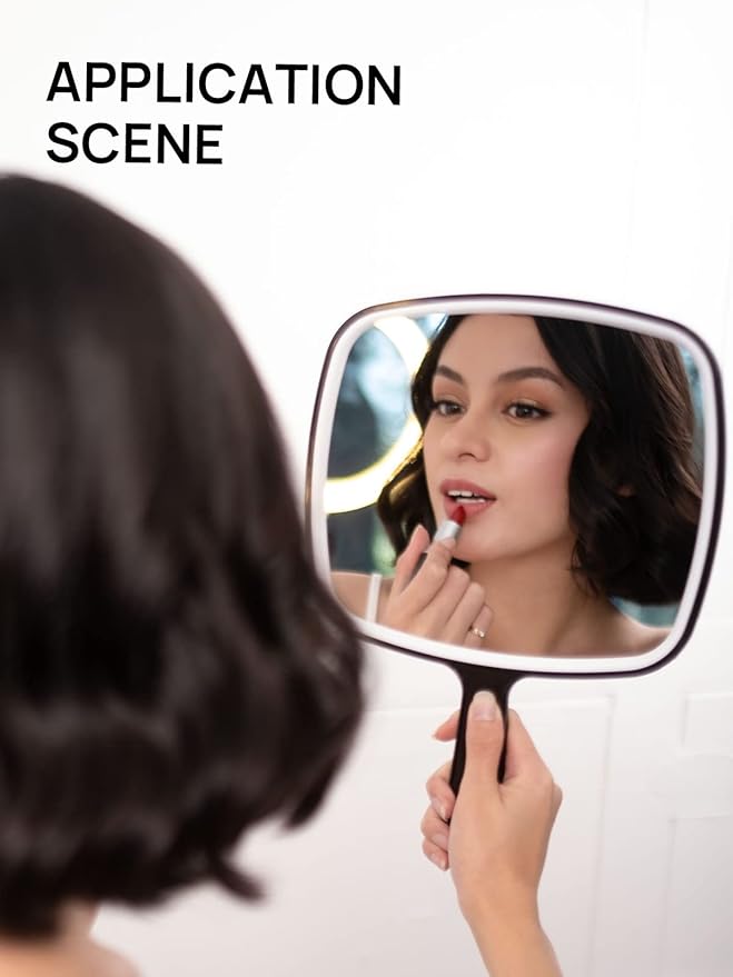 OMIRO Handheld Mirror, Extra Large Hand Mirror with Handle, Square, Black, 12.4" L x 9.1" W