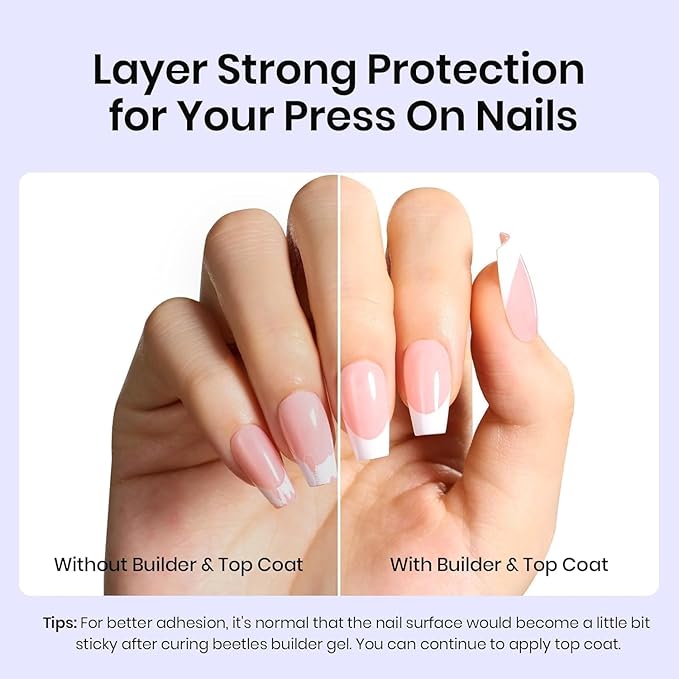 Beetles Gel Nail Glue Kit, 15ml Nail Glue Builder & Extra Glossy Top Coat Gel Nail Polish 3 Pcs Soak Off UV Kit for Long-Lasting Shine, Manicure Nail Art Design Diy at Home Gifts for Women