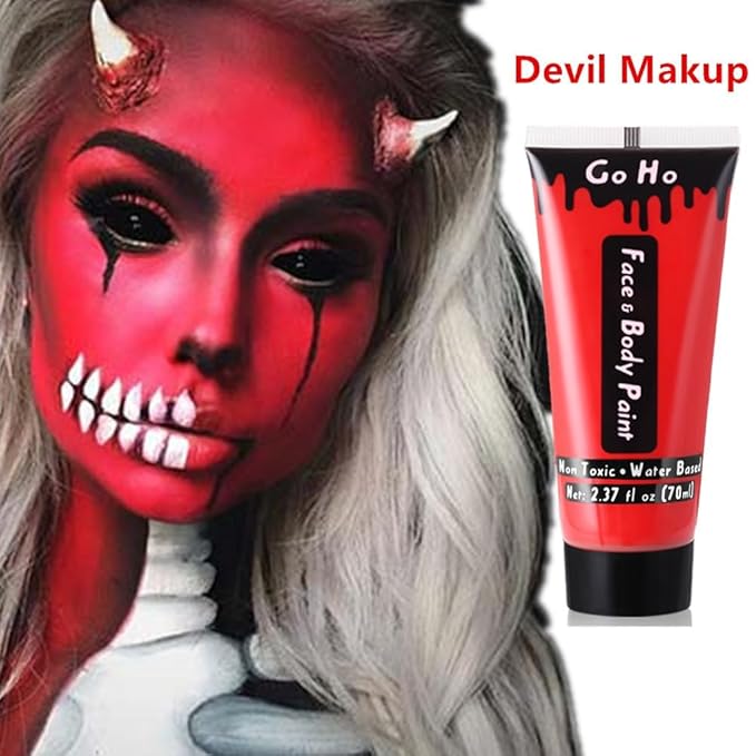 Go Ho Red Face Body Paint Washable(2.37oz/pc),Water Based Cream Face Paint,Devil/Clown Nose Red Body Paint for Halloween SFX Cosplay Costumes Festivals Makeup