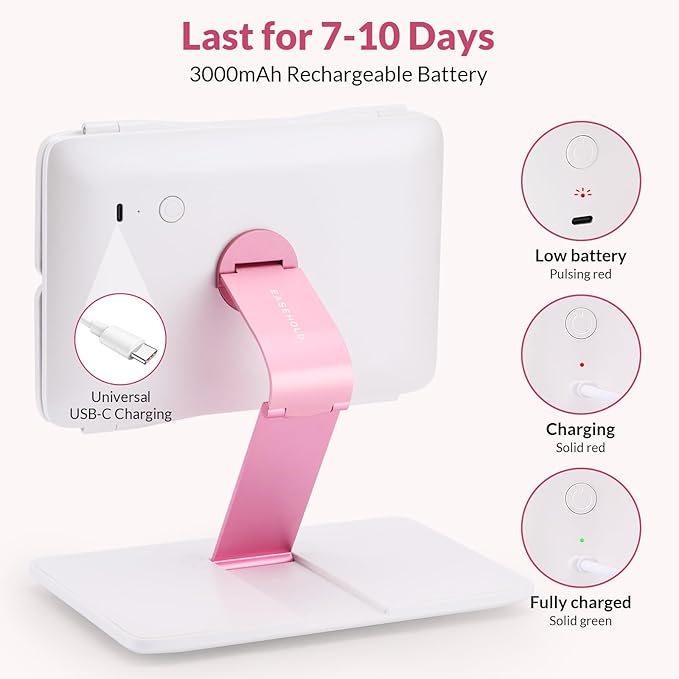 EASEHOLD Foldable Tri-Fold Lighted Makeup Vanity Mirror with 60 LED Lights, 1X/2X/3X Magnification, Touch Control Dimming, 3000mah Rechargeable, 360° Rotation, Portable Travel Folding Compact Mirror