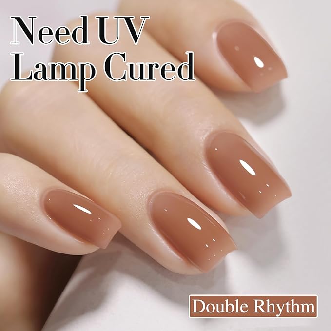 Double Rhythm 0.50 OZ Translucent Gel Polish Same Color Same Bottle Sheer Pastel Neutral Natural Milky 15 ML Jelly UV Nail Art DIY at Home (Light Brown-A1529)