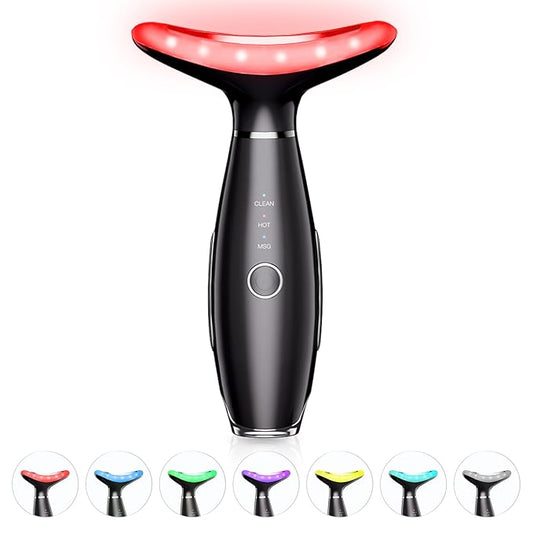 7 Color Neck Face Massager - Facial Massager Tool for Skin Care at Home, Vibrating Face Massager with Thermals, Galvanic Machines Black