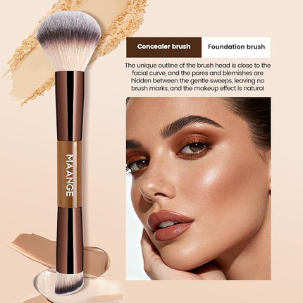 MAANGE 13 Pcs Foundation Makeup Brush Set With Bag, Make up Brushes, Double-End Multi Functional Makeup Brushes, Professional Face Brush Set Tools For Liquid Powder Concealer Cream Blush (Coffee)