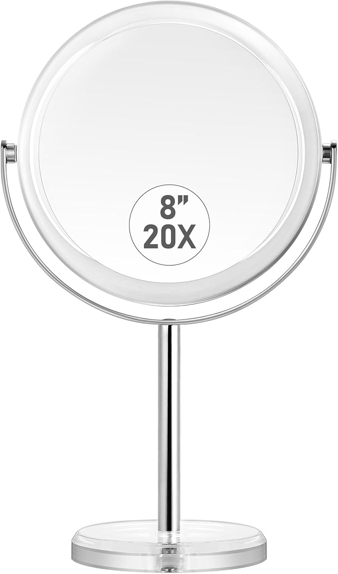 MIYADIVA 20X Magnifying Makeup Mirror,Double Sided 1X & 20X Magnifying Mirror with Stand,Tabletop Magnified Vanity Mirror with 360°Rotation for Bathroom or Bedroom 7.8 Inch