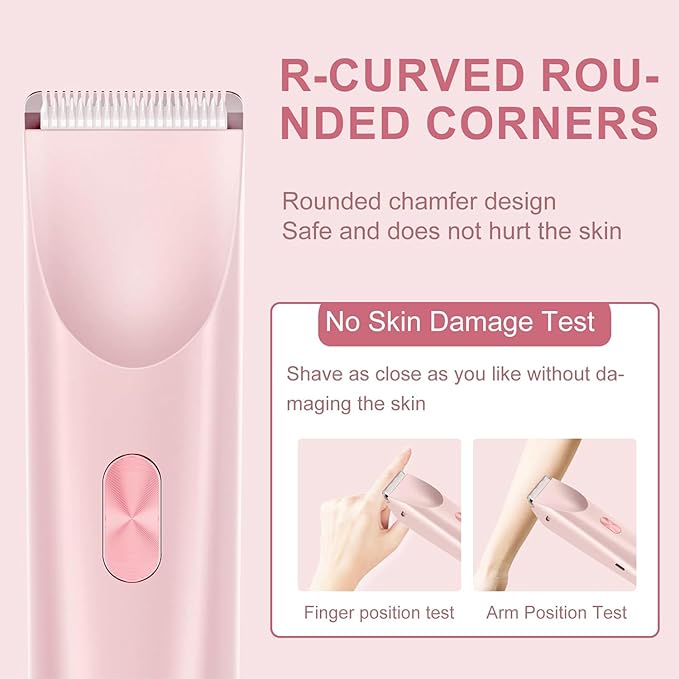 Bikini Trimmer for Women,Dermave Bikini Shaver 2 in 1 Electric Razors for Women,Dual Head Shaver for Leg Arm Body Grooming Tool,Silky and Painless and Efficient Cleaning Pink