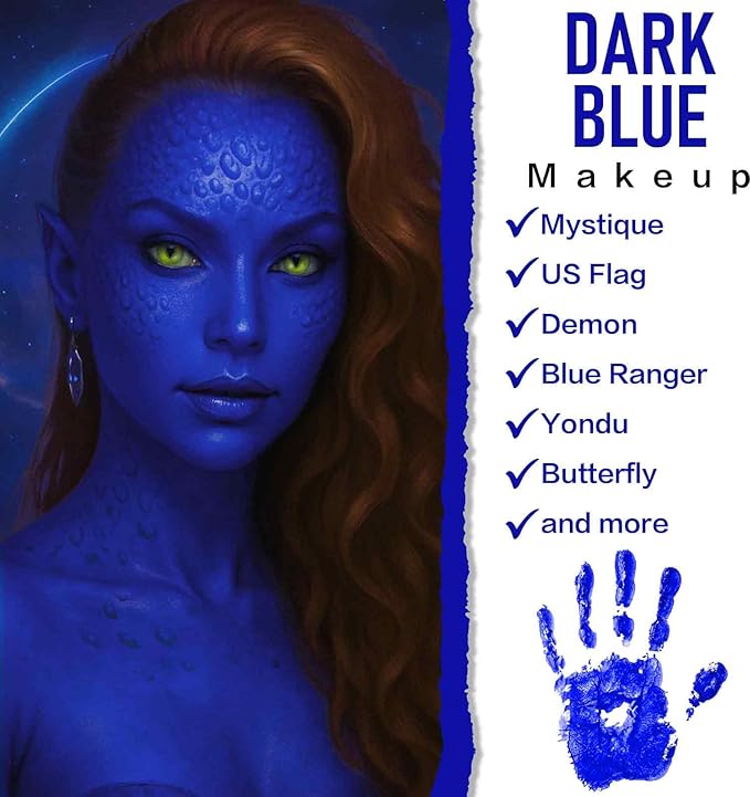 BOBISUKA Dark Blue Face Body Paint, Water-Based Face Painting Kit & Body Paints, Kids Adults Facepaint for Halloween Avatar Mystique Nebula Yondu Smurf Makeup Costume Cosplay Party Theater & Film