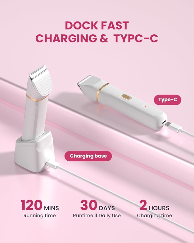 Bikini Trimmer for Women - 5 in 1 Electric Razors for Ladys Pubic Facial Nose Body Leg Hair Removal, Waterproof Electric Shaver for Women Private Area Sensitive Skin, Personal Hair Trimmer