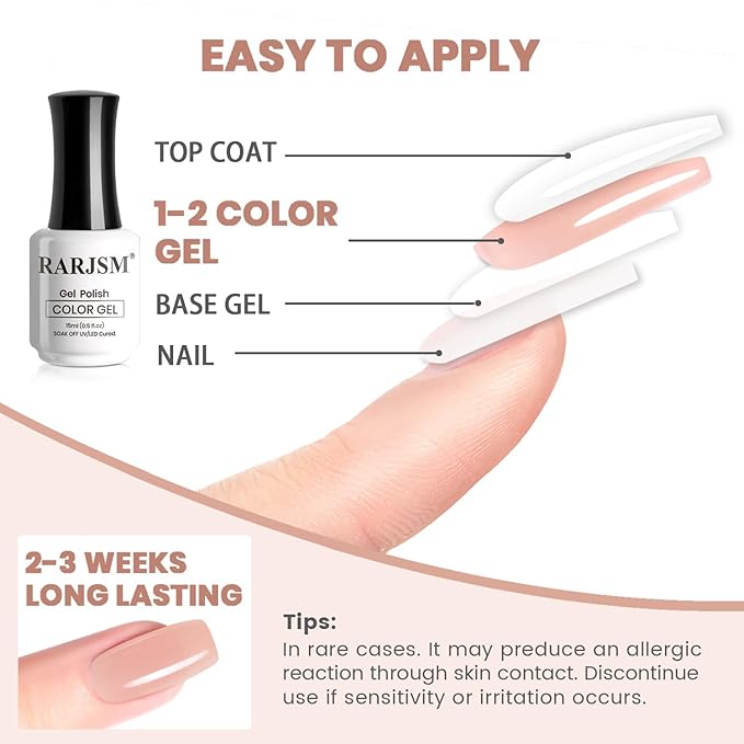 RARJSM Nude Gel Nail Polish Sweet Pink Neutral Skin Tone Sheer Jelly Gel Polish 1PC 15ml Single Bottle Creamy Transparent Blush Pink Nail GelPolish Soak off UV LED Cured for Home Salon DIY Manicure