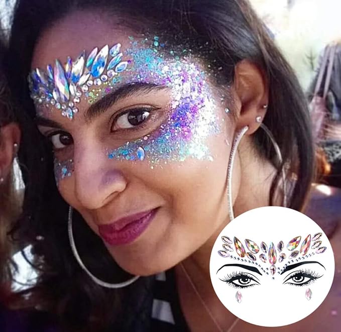 Face Body Gems Jewels Stickers,Body Jewels Stickers Stick on 10 Sets with 6 Boxes Chunky Glitter for Women Makeup Festival