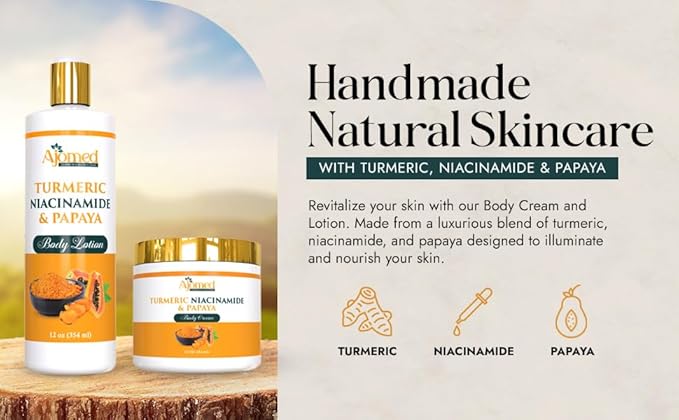Turmeric body Lotion– Handmade Niacinamide papaya Turmeric Moisturizer lotion for Dark Spots, Hyperpigmentation, Acne Scars, Evens Tone- Handmade turmeric lotion skincare -All Skin Types (LOTION)