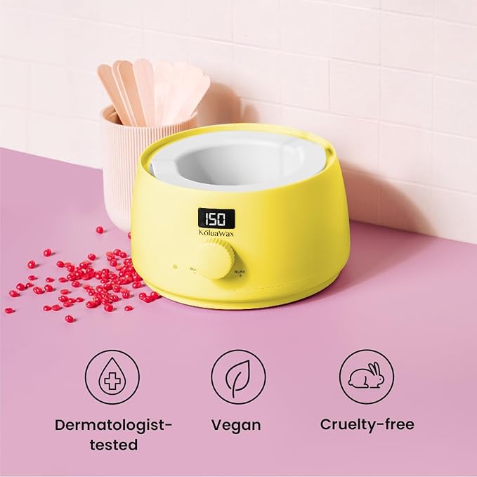 KoluaWax Premium Waxing Kit for Women - Hot Melt Hard Wax Warmer for Hair Removal, Eyebrow, Bikini, Legs, Face, Brazilian Wax - Machine, 4-Pack Beads, Accessories, Sun