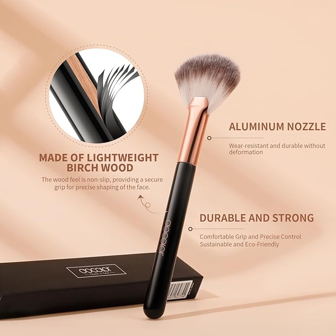 docolor Highlighter Brush Fan Brush Blush Brush Setting Makeup Brush Face Makeup Brush Synthetic Bristles For Powder, Bronzer, Highlight, Contour, Professional Make Up Brush Wooden handle