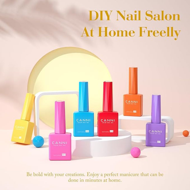 CANNI Gel Nail Polish Set – Bright Rainbow Summer 6 Colors 9ML (Red, Pink, Yellow, Blue, Orange,Purple), High Gloss Soak Off UV LED Nail Gel for Summer DIY Manicure
