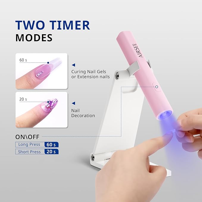 AIRSEE Mini Handheld UV Light for Gel Nails with Stand,Portable Rechargeable Nail Lamps,2 Timers for Fast Nail Extension,Rhinestone Glue Decoration,Gel Nail Strips at Home,Travel(Pink)