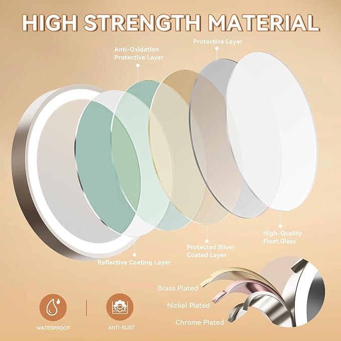 1X/30X Wall Mounted Lighted Makeup Mirror, 8" 3200 mAh Rechargeable Double-Sided Magnifying Mirror, Touch Dimmable 3 Color Lights, 360° Rotating Foldable 14.5" Extension Arm, Brushed Nickel