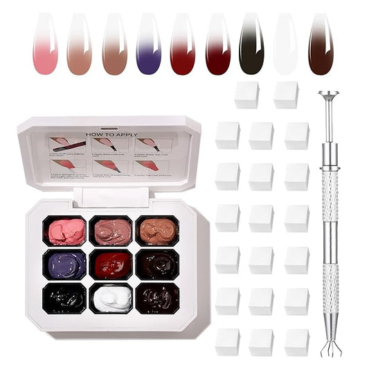 Ombre Gel Nail Polish Nail Sponges for Ombre 9 Series Colorful Blush Effect Gradient Painting Gel for Ombre Nails Multistyle French Manicure Nail Art DIY Home (A8, 1)