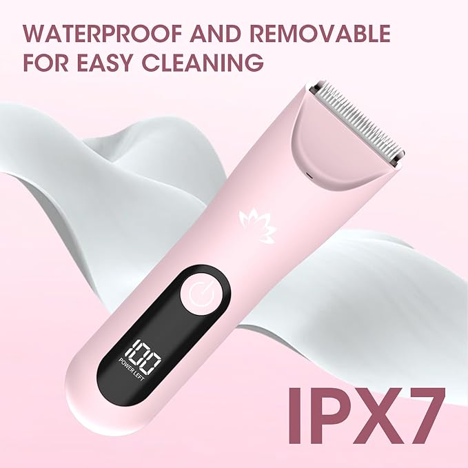 Lanumi Bikini Trimmer Women Rechargeable Body Hair Trimmer Electric Shaver Pubic Hair Grooming Kit with Charging Dock IPX7 Waterproof Wet/Dry Use (Pink)