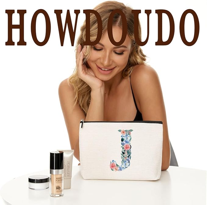 Initial Makeup Bag Monogrammed Travel Toiletry Bag Monogram Cosmetic Bag Birthday Christmas Bridal Shower Bridesmaid Gifts Personalized Gifts for Women Bride Teacher Auntie, Floral Letter J