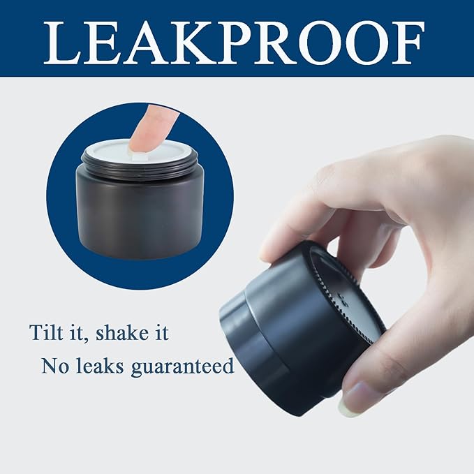 2Oz Small Glass Jars with Lids, 45Pack Lotion Container, Cosmetic Containers, Little Travel Jars for Creams with Mini Spoon, Black Label (Matte Black)