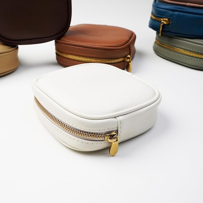 Leather Cosmetic Bag for Women Small Zipper Makeup Bag for Purse Waterproof Travel Makeup Organizer Charger Storage Pouch Color White