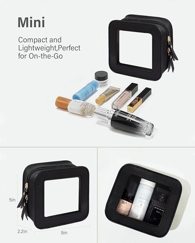 2 Pcs Travel Clear Makeup Bag Set, Clear White Makeup Organizer with Zipper Leather Travel Bags for Toiletries Small Cosmetic Bags for Women Mini Make up Pouch Toiletry Bags Car Essentials