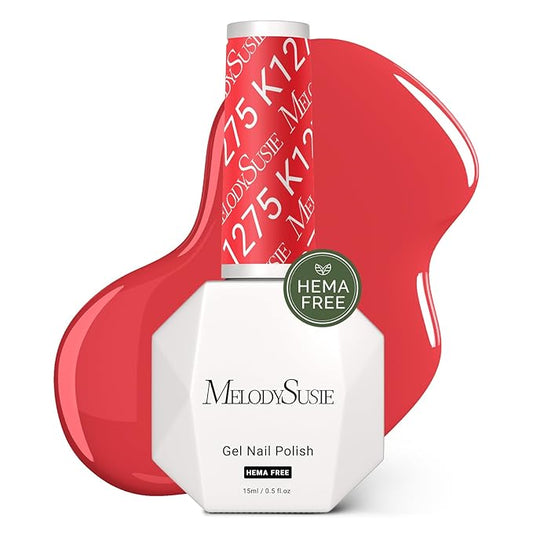 MelodySusie Hema Free Gel Nail Polish, 0.5 Fl Oz Thick Bright Coral Red Gel Polish, Non-Toxic, Long Lasting, Soak Off UV Nail Polish, Manicure Nail Design Salon DIY Nail Art at Home K1275