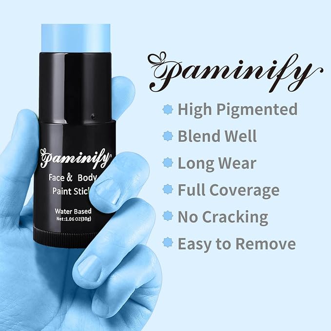 Light Blue Face Paint Stick,Water-Based Blue Body Paint Stick,Washable Baby Blue Halloween Face Painting for Sally,Avatar,Corpse Bride Costume,Professional SFX Makeup for Cosplay,1.06OZ