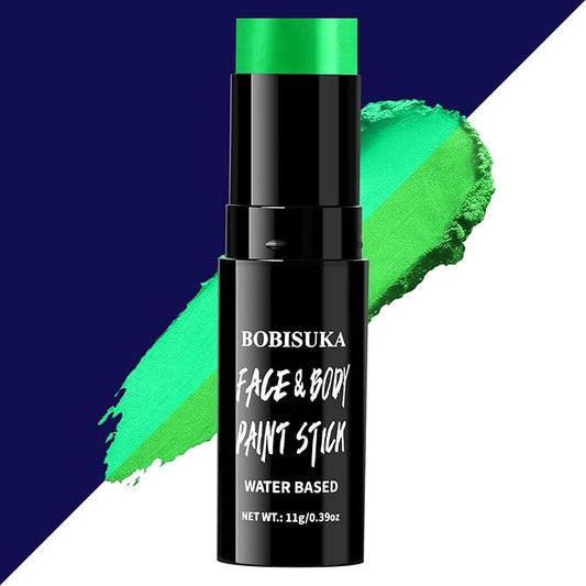 BOBISUKA Neon Green Face Body Paint Stick Water-Based Washable Glow In The UV Light Face Paint Makeup Stick for Halloween Witch Skull Robot Cyber Alien Cosplay SFX,Sports Eye Black & Costume Party