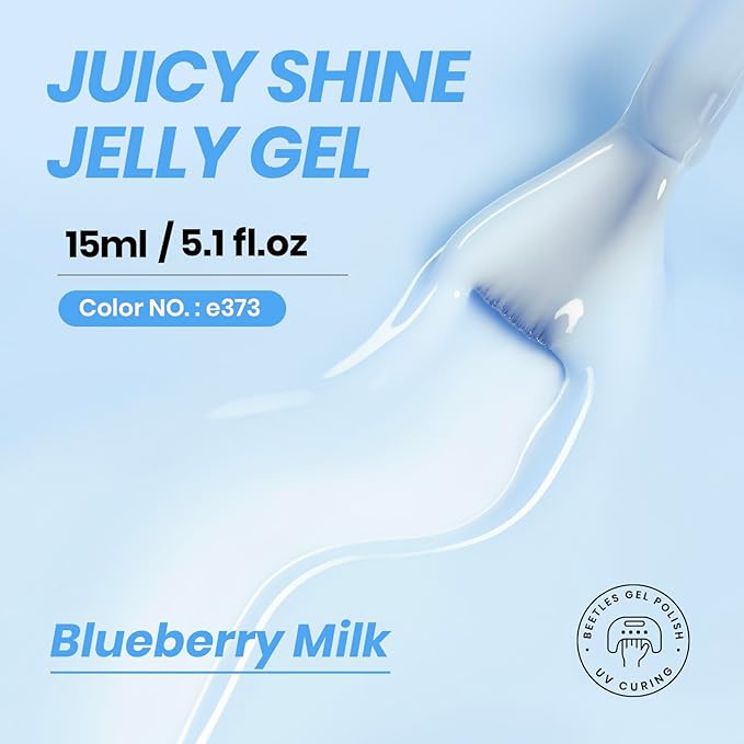 Beetles Blue Jelly Gel Nail Polish - 15ml Blueberry Milk Nails Sheer Neutral Translucent Hazy Blue Gel Polish Soak Off UV Summer Nail Art Manicure Salon Home DIY Gift for Manicure Women