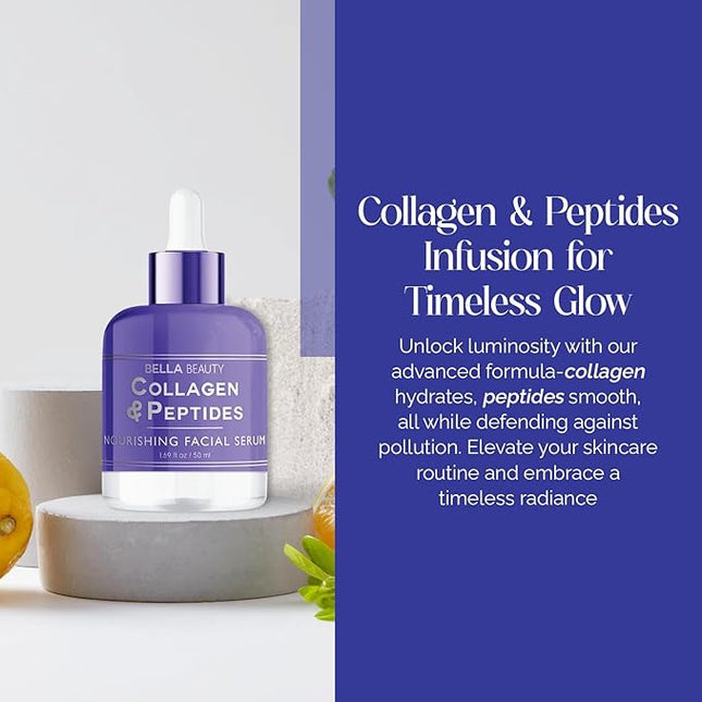Bella Beauty Collagen & Peptides Facial Serum - Hydrates, Reduces Fine Lines & Wrinkles, Promotes Collagen - Dermatologist Tested, Korean Skin Care for All Skin Types - 1.69 Fl. Oz (2 Pack)