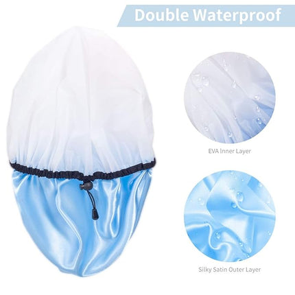 Auban Shower Cap for Women, Adjustable Reusable, Extra Large, Double-Layer Waterproof Bathing cap, Waterproof Exterior, EVA Lining, Hair Cap for All Hair Lengths, 3 Colors
