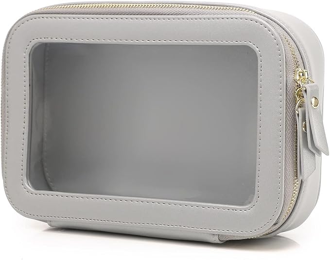 Pinkmik Clear Makeup Bag Transparent Travel Case for Cosmetics and Toiletries Women's Clear Car Bag with Zipper (Gray, Small)