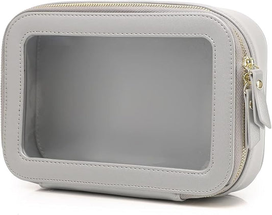 Pinkmik Clear Makeup Bag Transparent Travel Case for Cosmetics and Toiletries Women's Clear Car Bag with Zipper (Gray, Small)