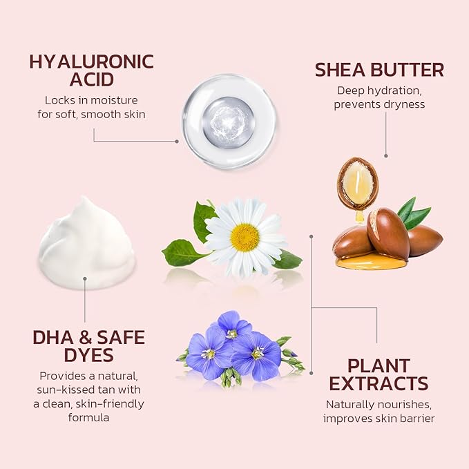 Self Tanner Mousse Kit – Light Medium Glow Sunless Tanning Foam with Hyaluronic Acid for Hydrating - Flawless & Streak-Free Watermelon Scent Fake Tan Mousse with Mitt 200 ml