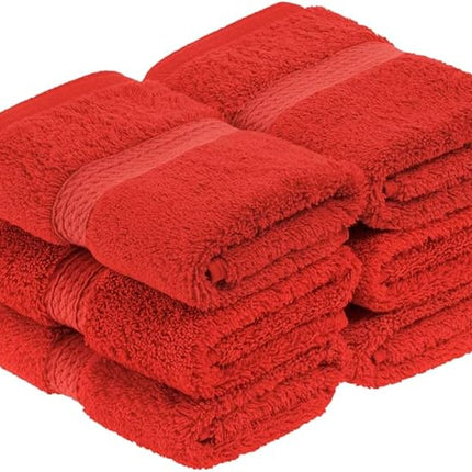 Superior Egyptian Cotton Pile Face Towel/Washcloth Set of 6, Ultra Soft Luxury Towels, Thick Plush Essentials, Absorbent Heavyweight, Guest Bath, Hotel, Spa, Home Bathroom, Shower Basics, Red