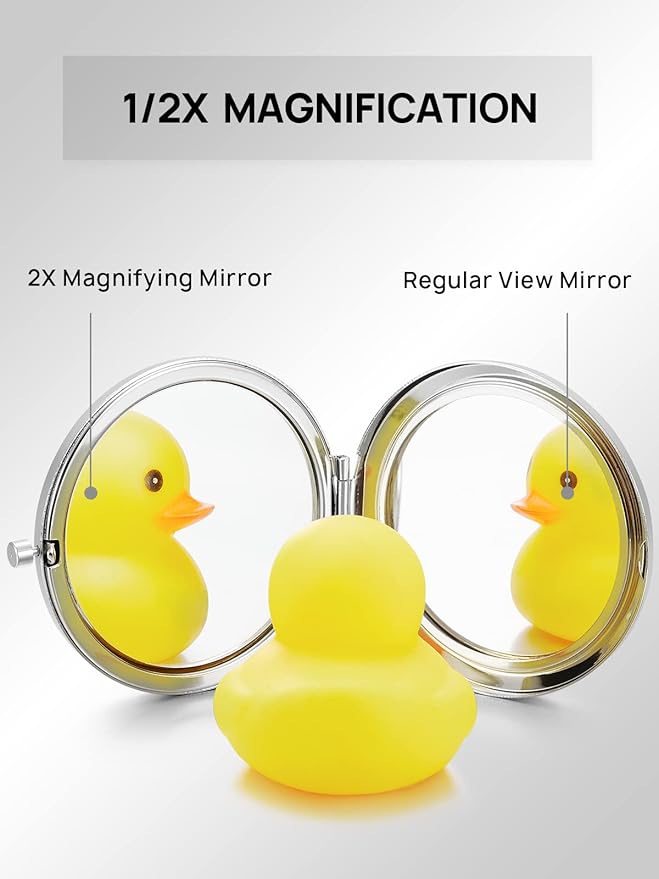 Compact Mirror for Purse, Double-Sided 1X/2X Magnifying Metal Pocket Makeup Mirrors(Round, Silver)