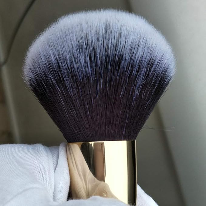 Makeup Brush Powder Brush Foundation Blush Bronzer Contour Face Blender Brush Professional Mineral Blending Buffing Kabuki Brushes Thick and Dense Soft Synthetic Fibers (Black&Golden Plus)
