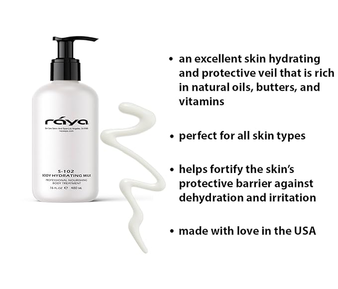 Raya Body Hydrating Milk 16 oz (S-102) | Hydrating, Moisturizing, and Restorative Body Lotion | Rich in Natural Oils, Butters, and Vitamins | Calms and Softens