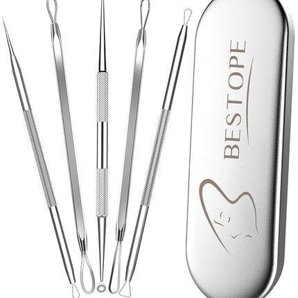 BESTOPE Blackhead Remover Blackhead Removal Pimple Comedone Extractor Tool - Treatment for Blemish Whitehead Popping Zit Removing with Metal Case (Silver)
