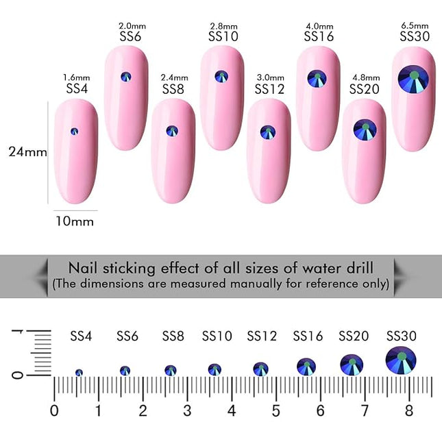 1440Pcs Jet Ab Crystal Rhinestones,Glass Flatback Rhinestones Small Gemstones for Nail Face Makeup Art Crafts Clothes Decoration -(SS8,2.4mm,Jet Ab)