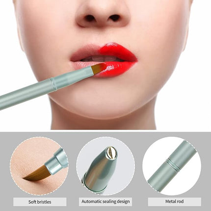Unaone [2 Pack] Lip Brush for Lipstick, Retractable Lip Brushes, Dual-ended Makeup Brush for Lipstick Lip Gloss, Include Lid Silver and Green