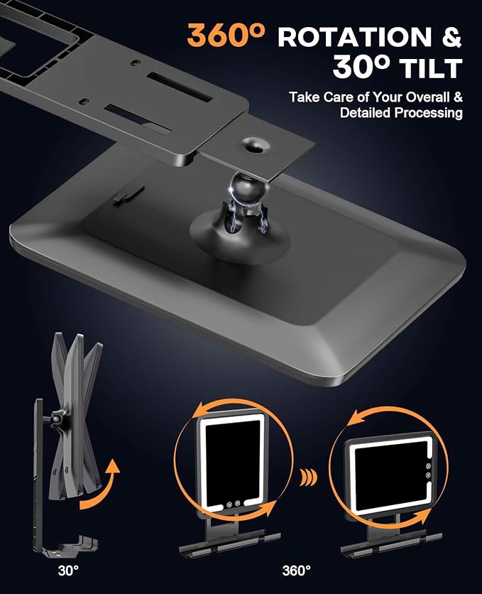 Shower Mirror Fogless for Shaving 7x9in Heated Anti Fog Mirror 3 Color Dimmable Lighted Mirror Rechargeable with Storage Tray Razor Holders 360° Rotatable Black Fog Free Bathroom Mirror for Men