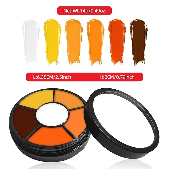 Go Ho 6 Colors Orange Face Body Paint,Cream Washable Formula Face Painting for Halloween Cosplay,Body Paint SFX Makeup Palette,Professional Face Paint White Orange Yellow Makeup