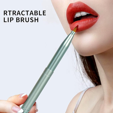 Unaone [2 Pack] Lip Brush for Lipstick, Retractable Lip Brushes, Dual-ended Makeup Brush for Lipstick Lip Gloss, Include Lid Silver and Green