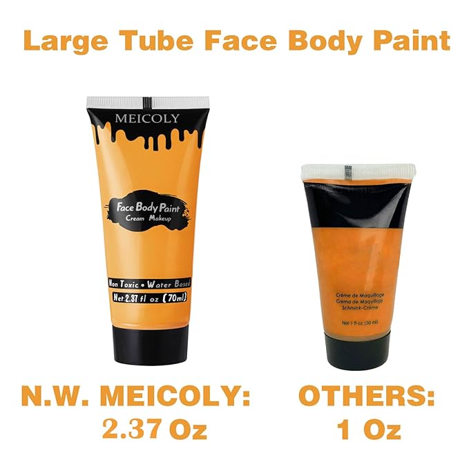 MEICOLY Orange Cream Face Body Paint,2.37Oz Large Tube Water Based Washable Face Paint,Non-Toxic Full Body Paint for Adults and Children, Pumpkin Halloween SFX Special Effects Cosplay Makeup,Orange