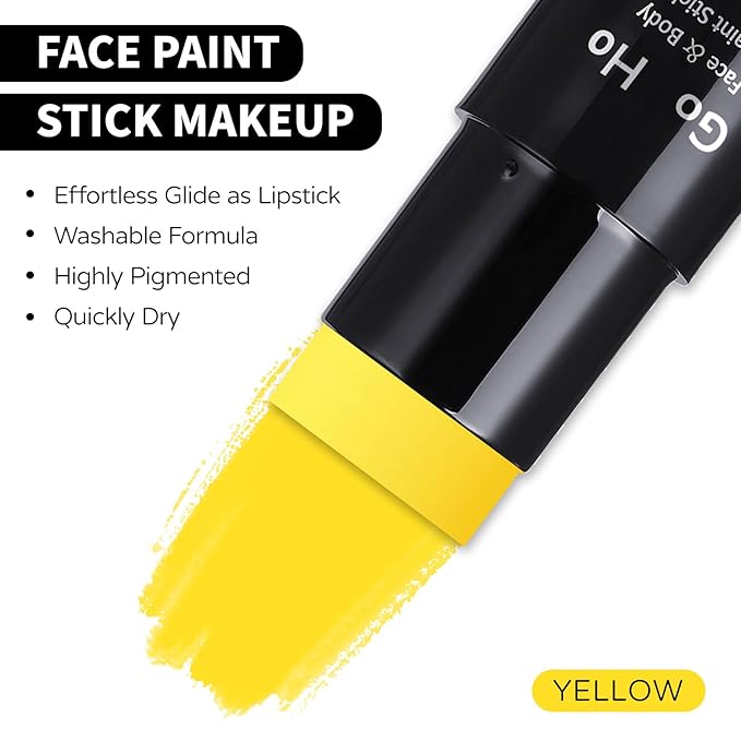 Go Ho Yellow Face Body Paint Stick,Washable Yellow Face Paint Stick,Non-toxic Full-coverage Cream Body Paint for Adults Children Halloween Cosplay SFX Makeup