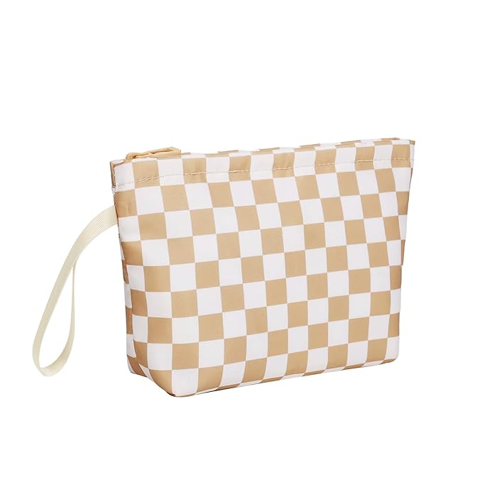 Ethereal Small Makeup Bag, Checked Travel Makeup Bag with Makeup Brush Holder, Cosmetic Bag Black Make up Pouch for Women/Girls