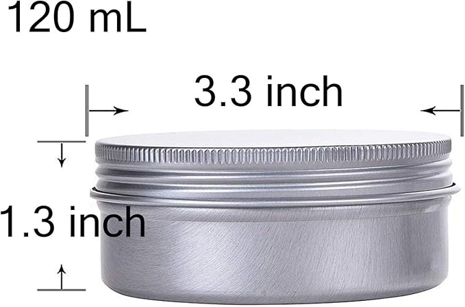 4 Ounce Aluminum Tin Jar Refillable Containers 120 ml Aluminum Screw Lid Round Tin Container Bottle for Cosmetic,Lip Balm, Cream, 12 Pack.